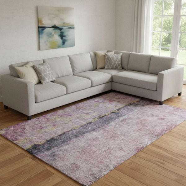 HomeRoots 9' x 12' Blush Gray and Ivory Abstract Area Rug - Washable, UV Protected, Durable for Busy Homes 651009