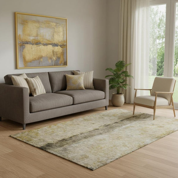 HomeRoots 5' X 8' Stylish Brown Gray Ivory Abstract Area Rug - Washable, UV Protection & Pet-Friendly Design 651012