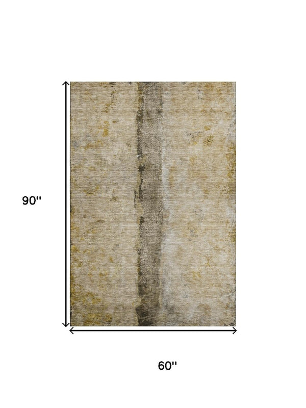 HomeRoots 5' X 8' Stylish Brown Gray Ivory Abstract Area Rug - Washable, UV Protection & Pet-Friendly Design 651012