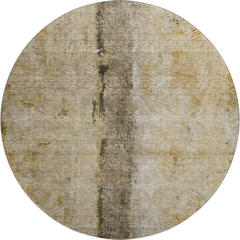HomeRoots 8' Brown Gray and Ivory Abstract Round Rug – Washable, Stain-Resistant, UV Protected, Non-Slip Backing 651013