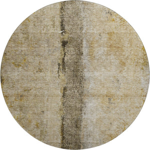 HomeRoots 8' Brown Gray and Ivory Abstract Round Rug – Washable, Stain-Resistant, UV Protected, Non-Slip Backing 651013