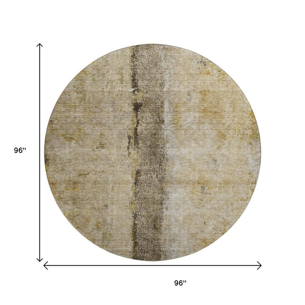 HomeRoots 8' Brown Gray and Ivory Abstract Round Rug – Washable, Stain-Resistant, UV Protected, Non-Slip Backing 651013