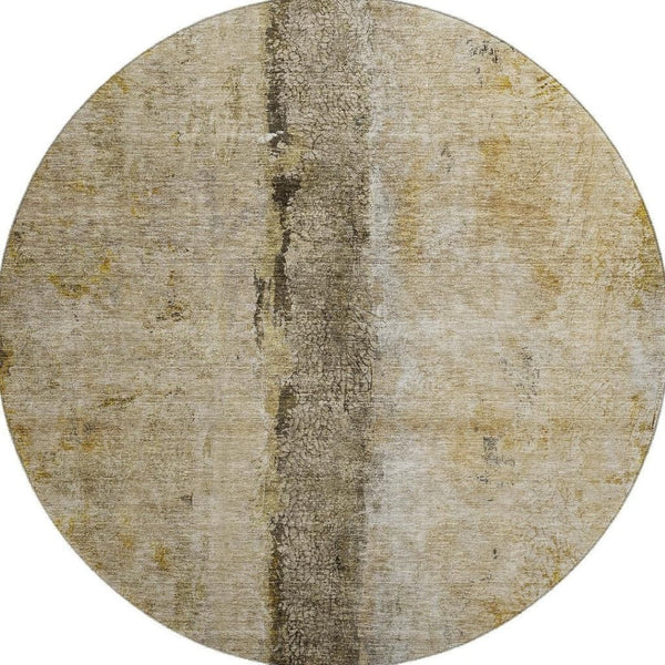 HomeRoots 8' Brown Gray and Ivory Abstract Round Rug – Washable, Stain-Resistant, UV Protected, Non-Slip Backing 651013