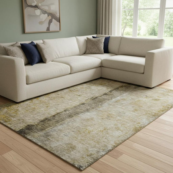 HomeRoots 9' X 12' Stylish Brown Gray Ivory Abstract Area Rug - Durable, Stain-Resistant, UV Protected Design 651015