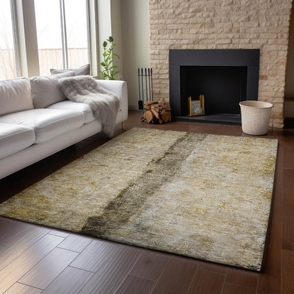HomeRoots 10' X 14' Stylish Brown Gray Ivory Washable Area Rug with UV Protection for Busy Homes & Spaces 651016