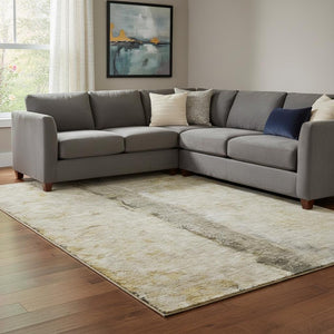 HomeRoots 10' X 14' Stylish Brown Gray Ivory Washable Area Rug with UV Protection for Busy Homes & Spaces 651016