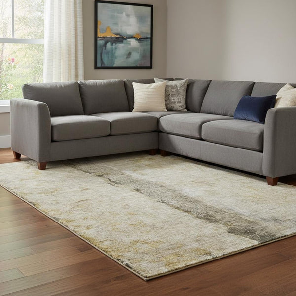 HomeRoots 10' X 14' Stylish Brown Gray Ivory Washable Area Rug with UV Protection for Busy Homes & Spaces 651016