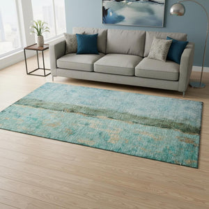 HomeRoots 5' X 8' Vibrant Blue, Gold, and Green Abstract Area Rug - Washable, UV-Protected, Perfect for Homes 651018