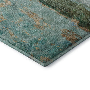 HomeRoots 8' Washable Round Rug in Blue, Gold & Green - Abstract Design with UV Protection for Durability & Style 651019