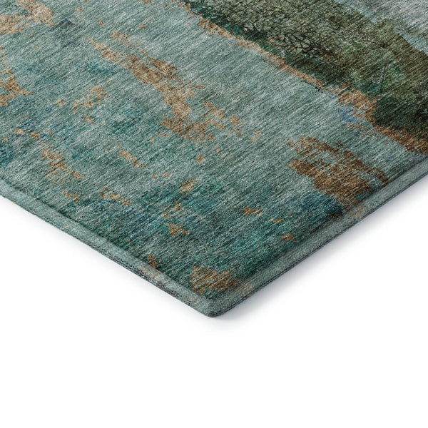 HomeRoots 8' Washable Round Rug in Blue, Gold & Green - Abstract Design with UV Protection for Durability & Style 651019