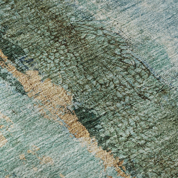 HomeRoots 8' Washable Round Rug in Blue, Gold & Green - Abstract Design with UV Protection for Durability & Style 651019