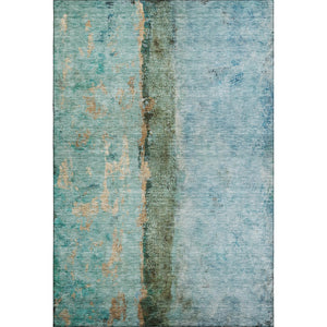 HomeRoots 9' X 12' Abstract Area Rug in Blue, Gold & Green - Washable, UV Protected, Stain Resistant Design 651021