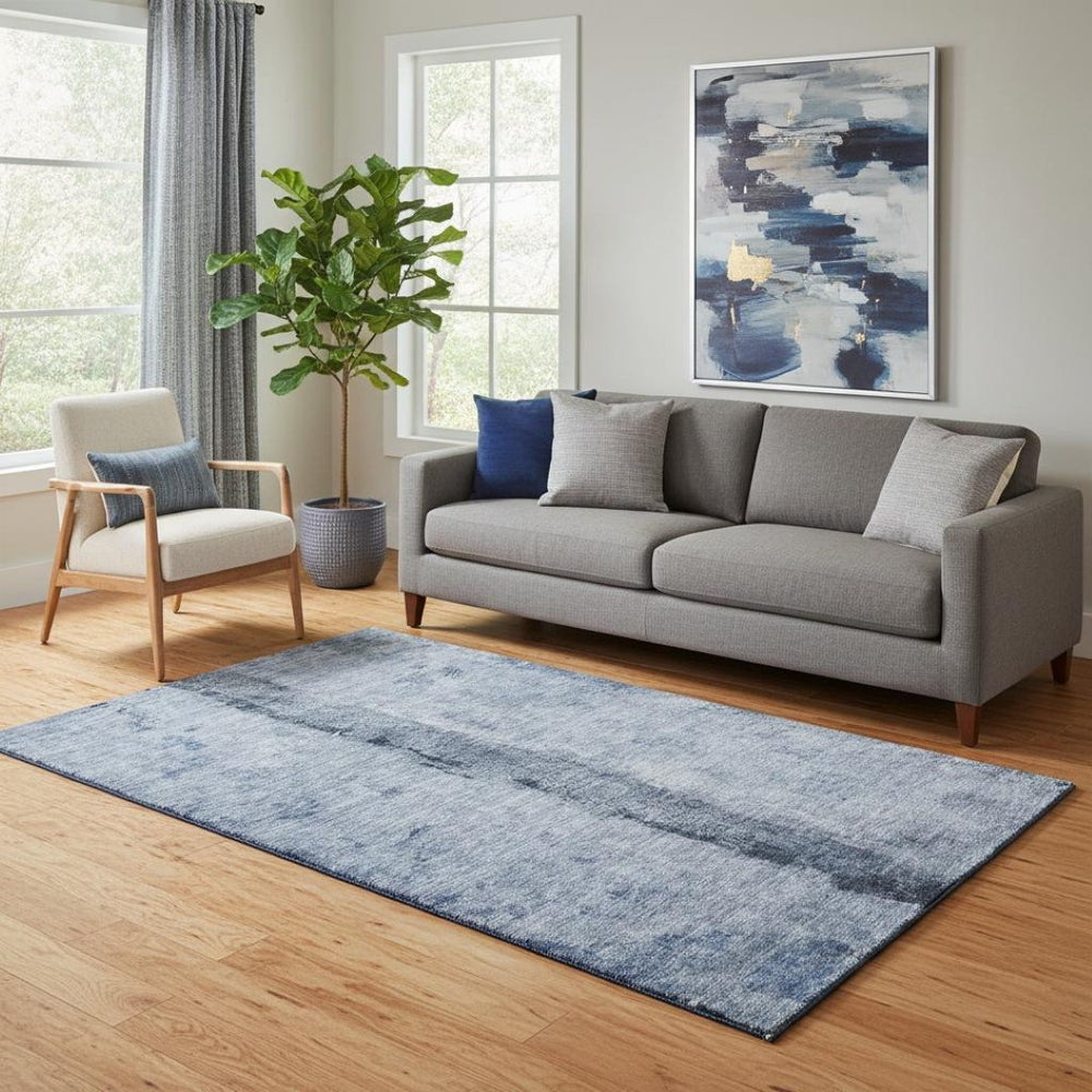 HomeRoots 5' X 8' Washable Denim Blue Gray Ivory Abstract Area Rug - Durable, UV-Protected & Stain-Resistant! 651024