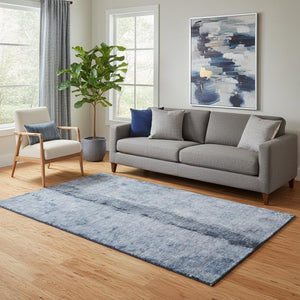 HomeRoots 5' X 8' Washable Denim Blue Gray Ivory Abstract Area Rug - Durable, UV-Protected & Stain-Resistant! 651024