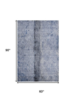 HomeRoots 5' X 8' Washable Denim Blue Gray Ivory Abstract Area Rug - Durable, UV-Protected & Stain-Resistant! 651024