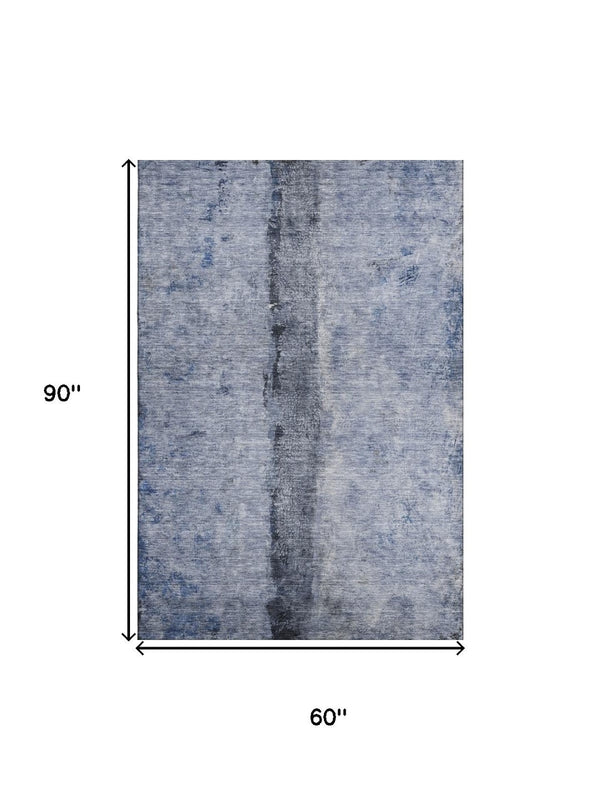 HomeRoots 5' X 8' Washable Denim Blue Gray Ivory Abstract Area Rug - Durable, UV-Protected & Stain-Resistant! 651024
