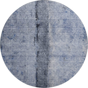 HomeRoots 8' Washable Round Rug in Denim Blue, Gray & Ivory – UV Protection, Stain Resistant, Modern Style 651025