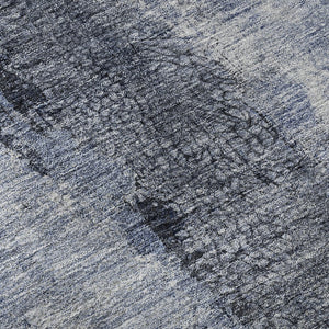 HomeRoots 8' Washable Round Rug in Denim Blue, Gray & Ivory – UV Protection, Stain Resistant, Modern Style 651025
