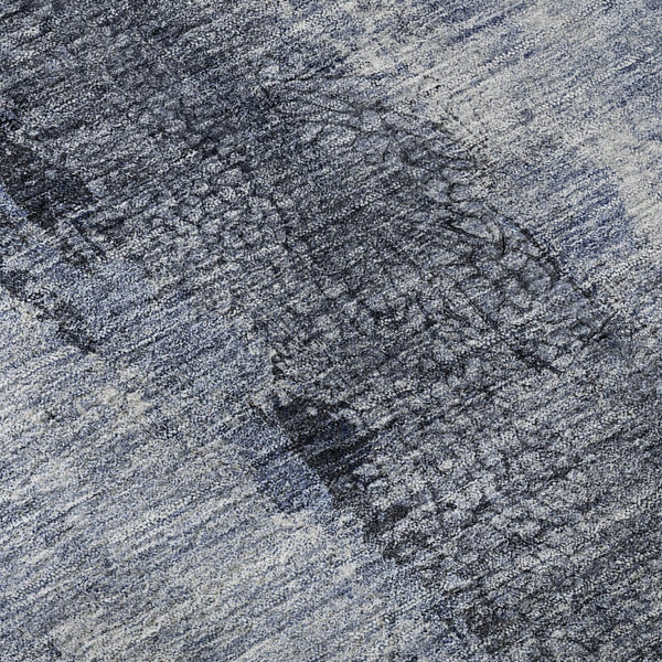HomeRoots 8' Washable Round Rug in Denim Blue, Gray & Ivory – UV Protection, Stain Resistant, Modern Style 651025