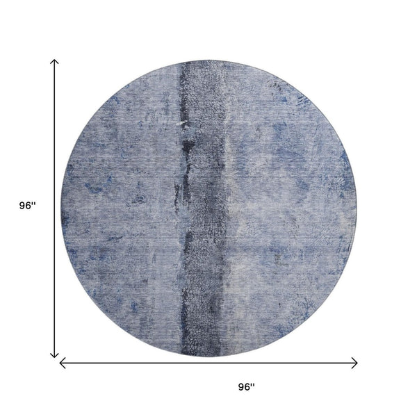 HomeRoots 8' Washable Round Rug in Denim Blue, Gray & Ivory – UV Protection, Stain Resistant, Modern Style 651025