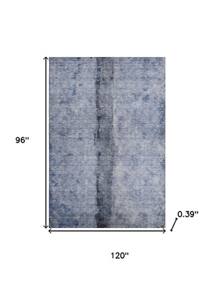HomeRoots 8' X 10' Washable Denim Blue, Gray & Ivory Abstract Area Rug with UV Protection for High-Traffic Areas 651026