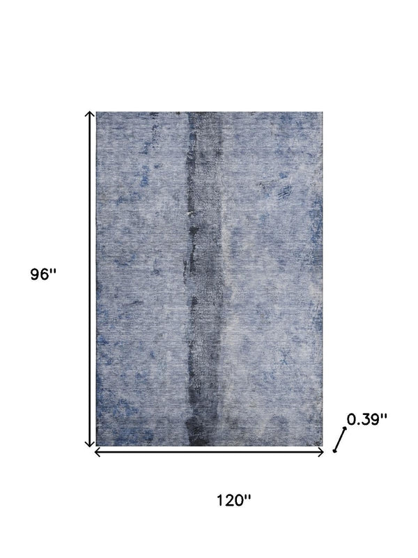 HomeRoots 8' X 10' Washable Denim Blue, Gray & Ivory Abstract Area Rug with UV Protection for High-Traffic Areas 651026