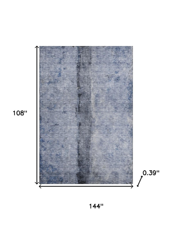 HomeRoots 9' X 12' Durable Denim Blue Gray Ivory Abstract Area Rug - Washable, UV Protected & Stylish Comfort 651027