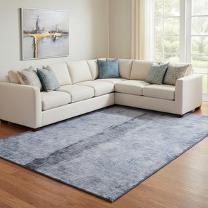HomeRoots 9' X 12' Durable Denim Blue Gray Ivory Abstract Area Rug - Washable, UV Protected & Stylish Comfort 651027