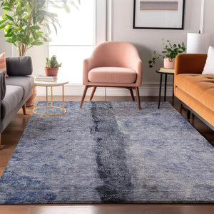 HomeRoots 10' Denim Blue Gray Ivory Abstract Washable Area Rug - Durable, Stain-Resistant, UV-Guarded Design 651028