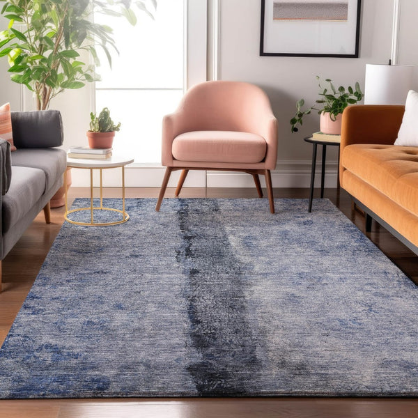 HomeRoots 10' Denim Blue Gray Ivory Abstract Washable Area Rug - Durable, Stain-Resistant, UV-Guarded Design 651028