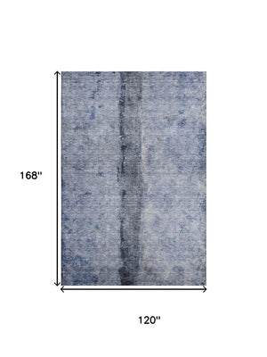 HomeRoots 10' Denim Blue Gray Ivory Abstract Washable Area Rug - Durable, Stain-Resistant, UV-Guarded Design 651028