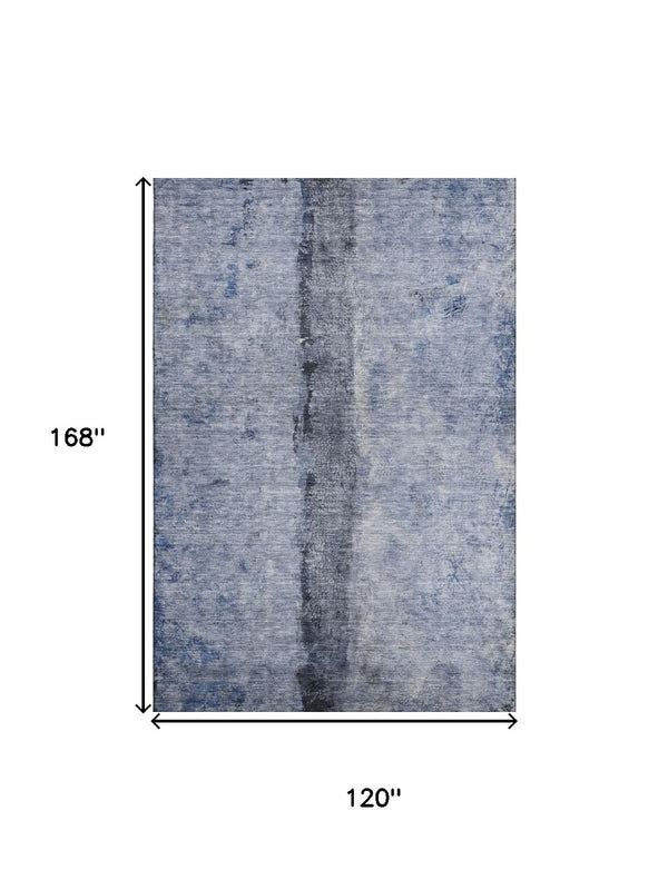 HomeRoots 10' Denim Blue Gray Ivory Abstract Washable Area Rug - Durable, Stain-Resistant, UV-Guarded Design 651028
