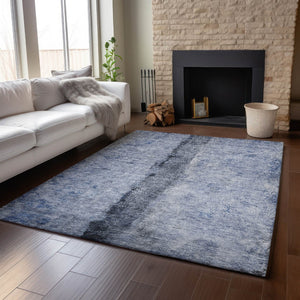 HomeRoots 10' Denim Blue Gray Ivory Abstract Washable Area Rug - Durable, Stain-Resistant, UV-Guarded Design 651028