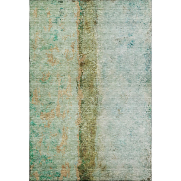 HomeRoots 5' X 8' Vibrant Green Blue Gold Abstract Washable Area Rug - Durable, UV-Protected, Stylish Design 651030