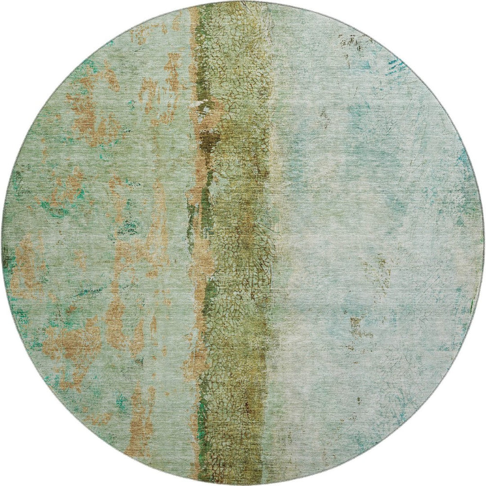 HomeRoots 8' Vibrant Green, Blue & Gold Abstract Washable Round Rug – UV Protected, Stain-Resistant & Stylish 651031