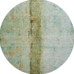 HomeRoots 8' Vibrant Green, Blue & Gold Abstract Washable Round Rug – UV Protected, Stain-Resistant & Stylish 651031