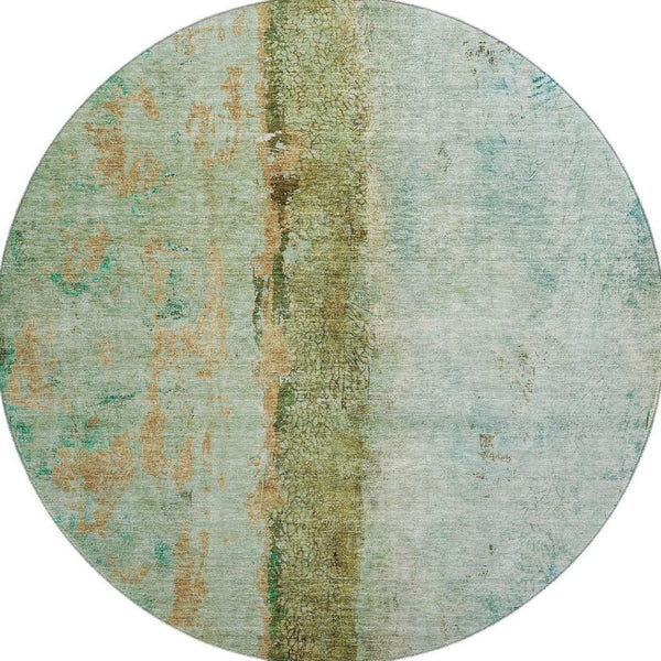 HomeRoots 8' Vibrant Green, Blue & Gold Abstract Washable Round Rug – UV Protected, Stain-Resistant & Stylish 651031