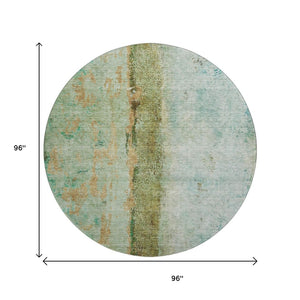 HomeRoots 8' Vibrant Green, Blue & Gold Abstract Washable Round Rug – UV Protected, Stain-Resistant & Stylish 651031