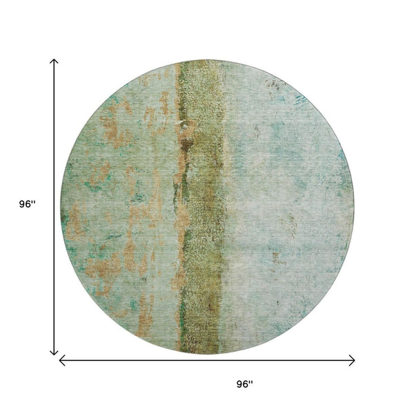 HomeRoots 8' Vibrant Green, Blue & Gold Abstract Washable Round Rug – UV Protected, Stain-Resistant & Stylish 651031