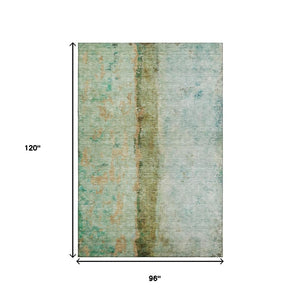 HomeRoots 8' X 10' Vibrant Green, Blue & Gold Abstract Washable Area Rug with UV Protection for High Traffic Areas 651032