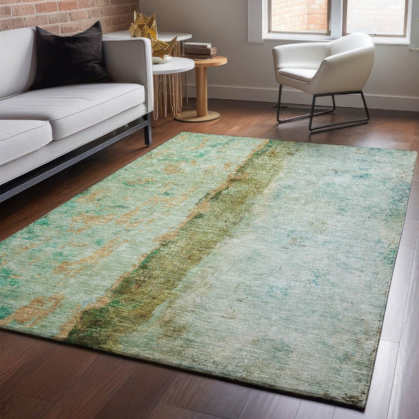 HomeRoots 9' X 12' Vibrant Green, Blue & Gold Abstract Area Rug - Washable, UV-Protected & Stain-Resistant! 651033