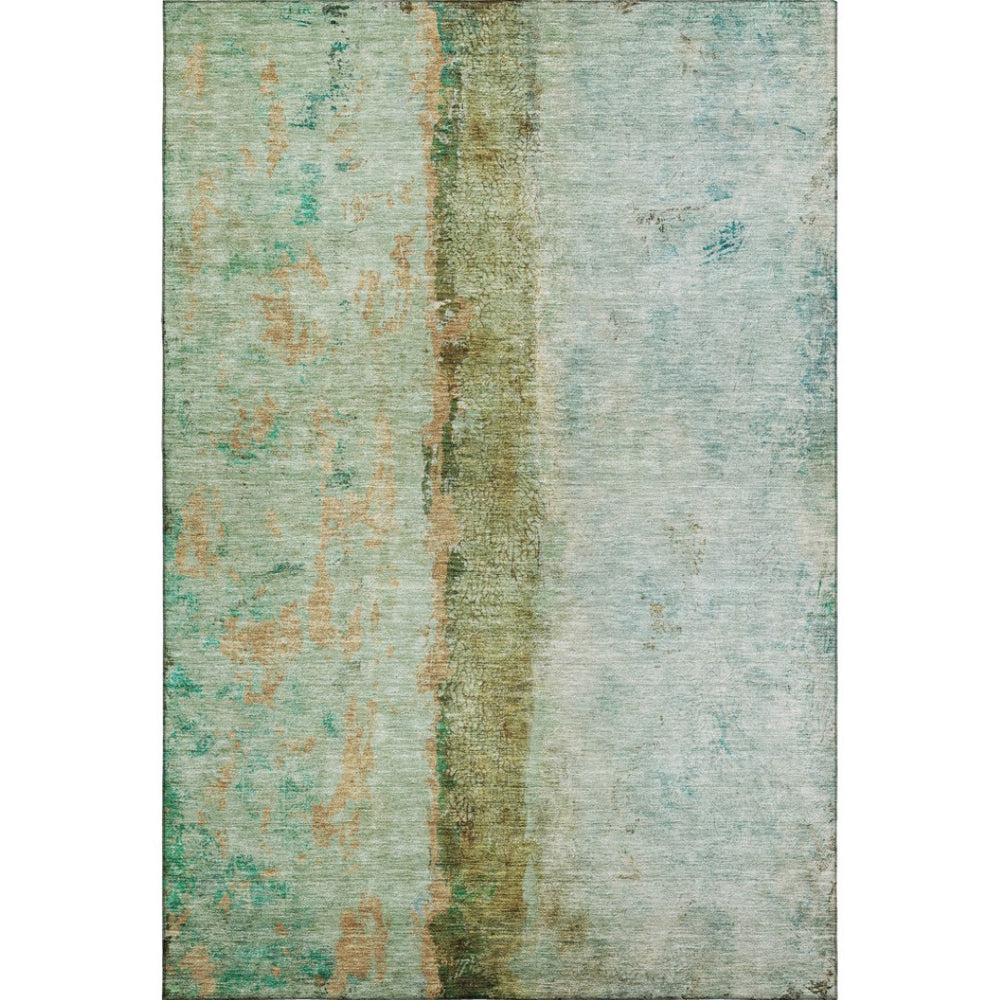 HomeRoots 9' X 12' Vibrant Green, Blue & Gold Abstract Area Rug - Washable, UV-Protected & Stain-Resistant! 651033