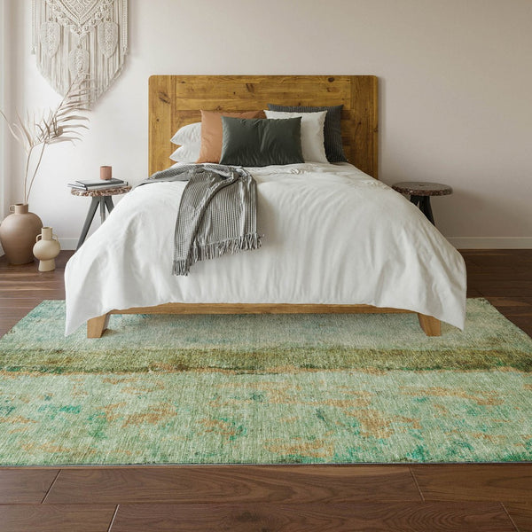 HomeRoots 9' X 12' Vibrant Green, Blue & Gold Abstract Area Rug - Washable, UV-Protected & Stain-Resistant! 651033