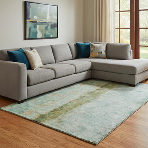 HomeRoots 9' X 12' Vibrant Green, Blue & Gold Abstract Area Rug - Washable, UV-Protected & Stain-Resistant! 651033