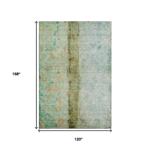 HomeRoots 10' Abstract Area Rug in Green, Blue & Gold - Durable, Washable with UV Protection for High Traffic Use 651034