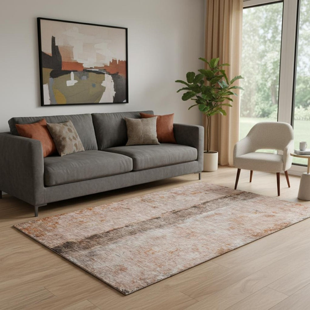 HomeRoots 5' X 8' Washable Abstract Area Rug in Chili Red, Brown & Ivory – UV Resistant, Stain-Proof, Durable 651036