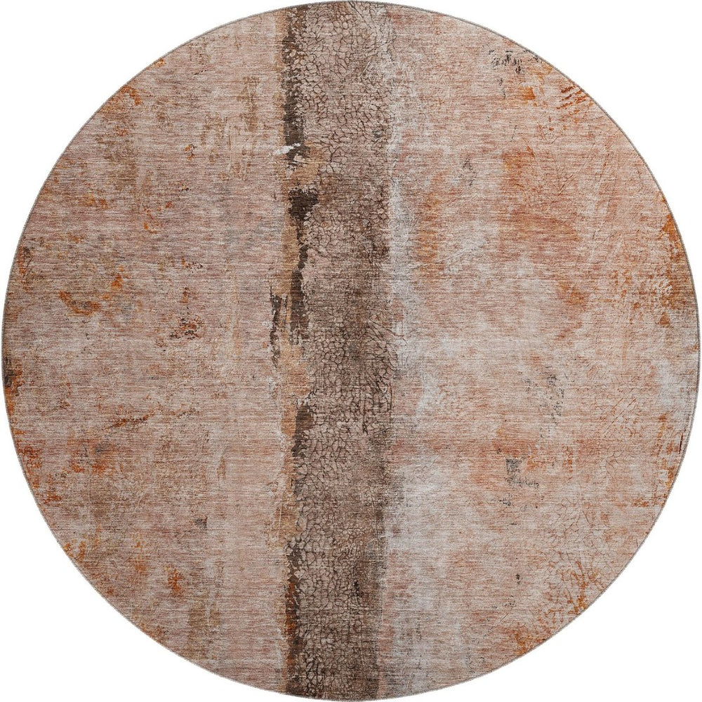 HomeRoots 8' Chili Red Brown Ivory Washable Round Rug - Stylish, Durable, UV-Protected for High-Traffic Areas 651037