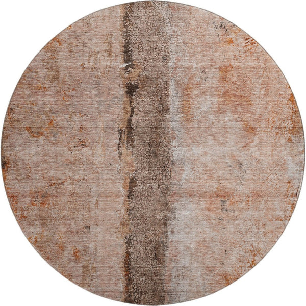 HomeRoots 8' Chili Red Brown Ivory Washable Round Rug - Stylish, Durable, UV-Protected for High-Traffic Areas 651037