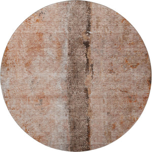 HomeRoots 8' Chili Red Brown Ivory Washable Round Rug - Stylish, Durable, UV-Protected for High-Traffic Areas 651037
