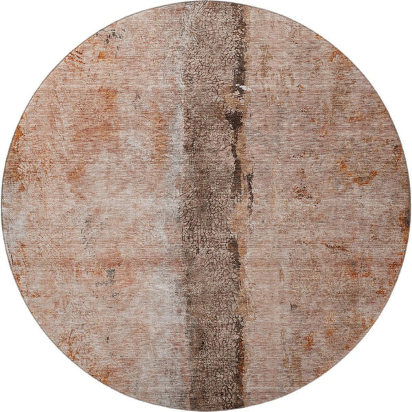 HomeRoots 8' Chili Red Brown Ivory Washable Round Rug - Stylish, Durable, UV-Protected for High-Traffic Areas 651037